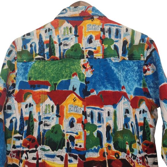 KAKTUS Women’s Multicolored Denim City Boats Jacket Button Up Pockets Size L - Picture 5 of 9